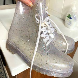 Urban Outfitters Clear Glitter Jelly Combat Boots